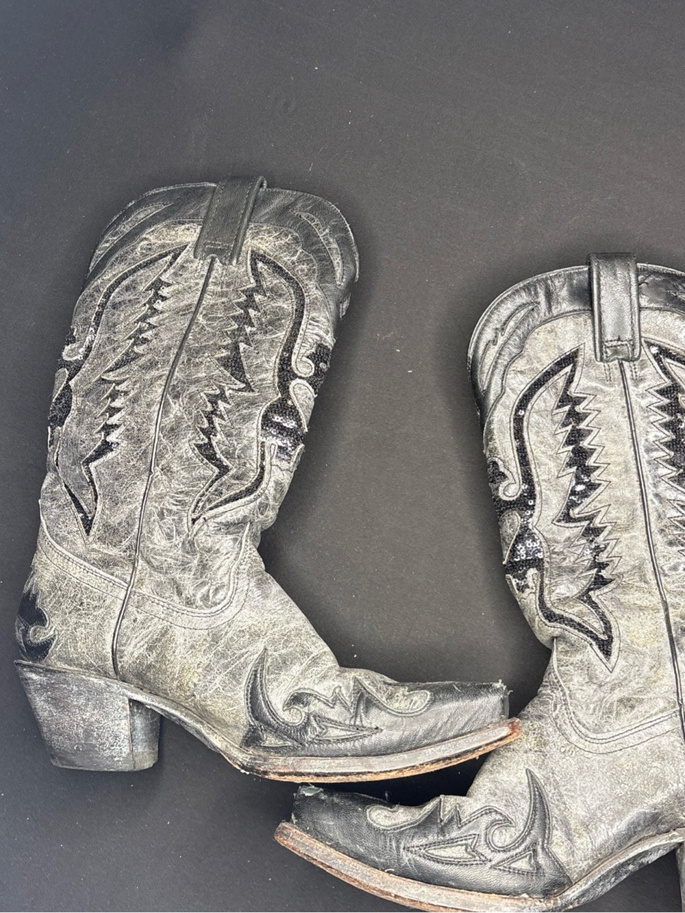 Womens Corral Double Phoenix Gray Leather Black Sequin Cowboy Boots Sz 8 M
